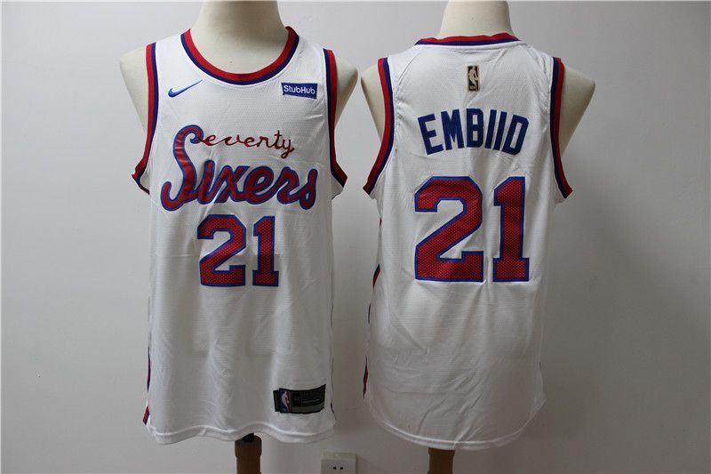 Men New NBA Philadelphia 76ers #21 Embiid White Throwback game Jerseys->philadelphia 76ers->NBA Jersey
